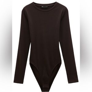 Zara Brown Ribbed Long Sleeve Bodysuit